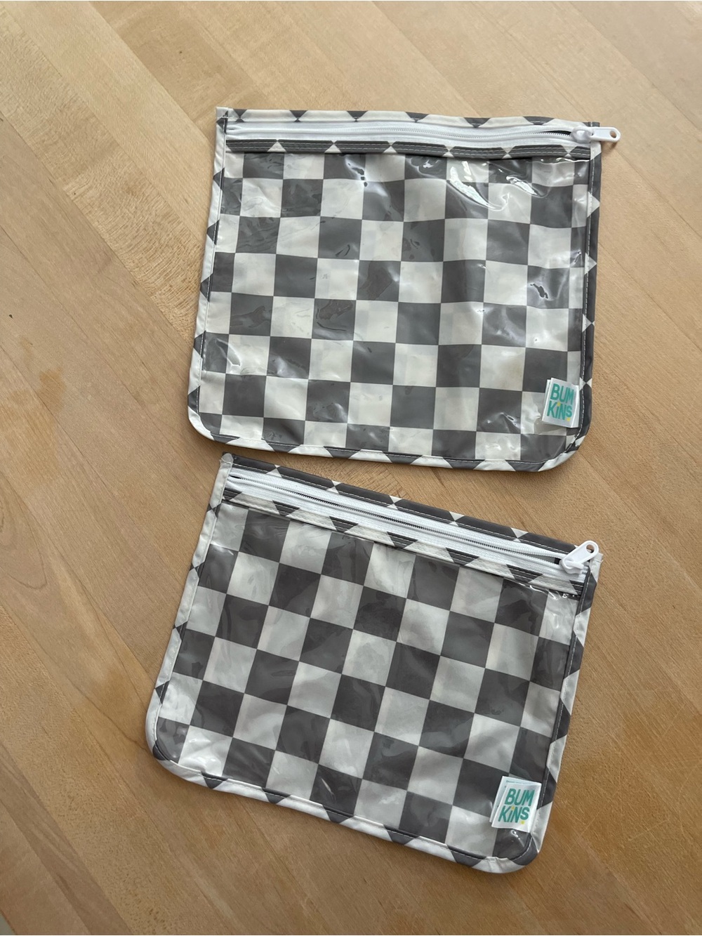 Bumkins Clear Checkerboard Zip Bags - Gray & White, Set of 3